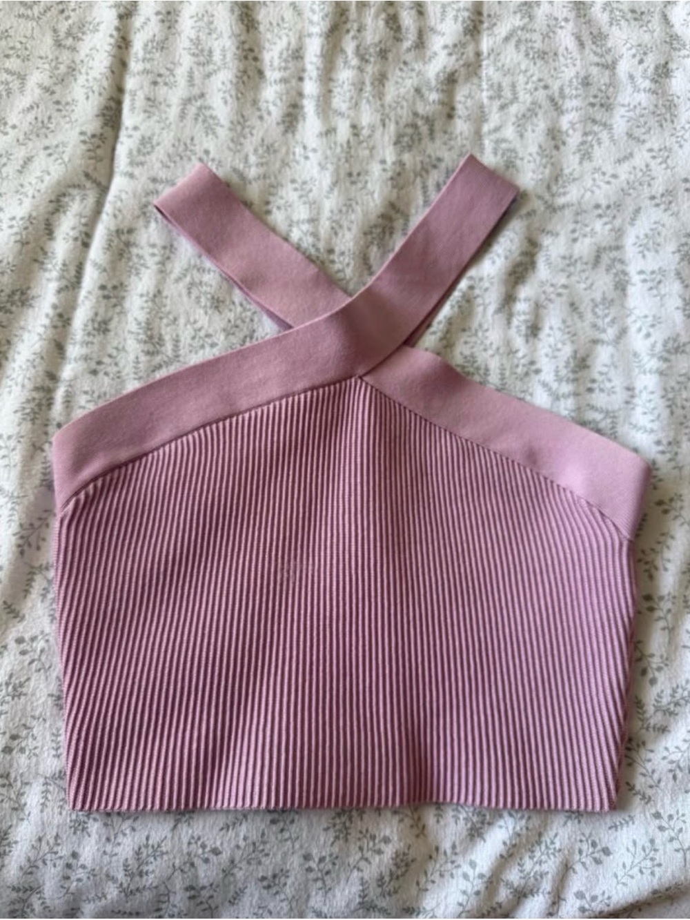 Aritzia Mauve Ribbed Cross-Back Crop Top